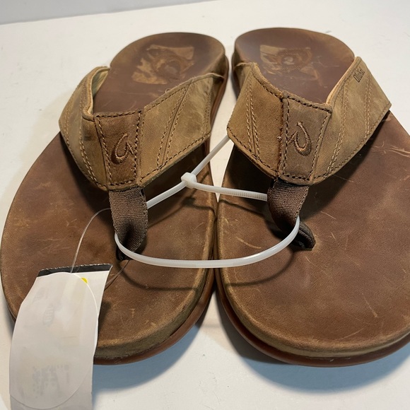Sold OluKai Men’s Pikoi Leather Flip Flops Sandals Ray Brown Size 8 US $100 NEW - Picture 12 of 13